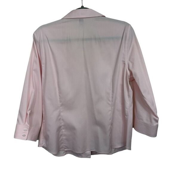 Anne Klein Pink Poplin Button Front Shirt, Large - Picture 3 of 9